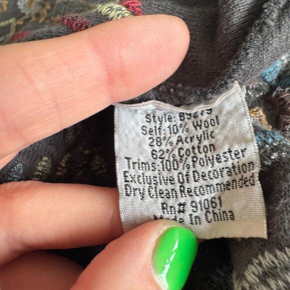 Johnny Was Biya Flower Embroidered Hooded Cardigan Charcoal Grey - Picture 11 of 15